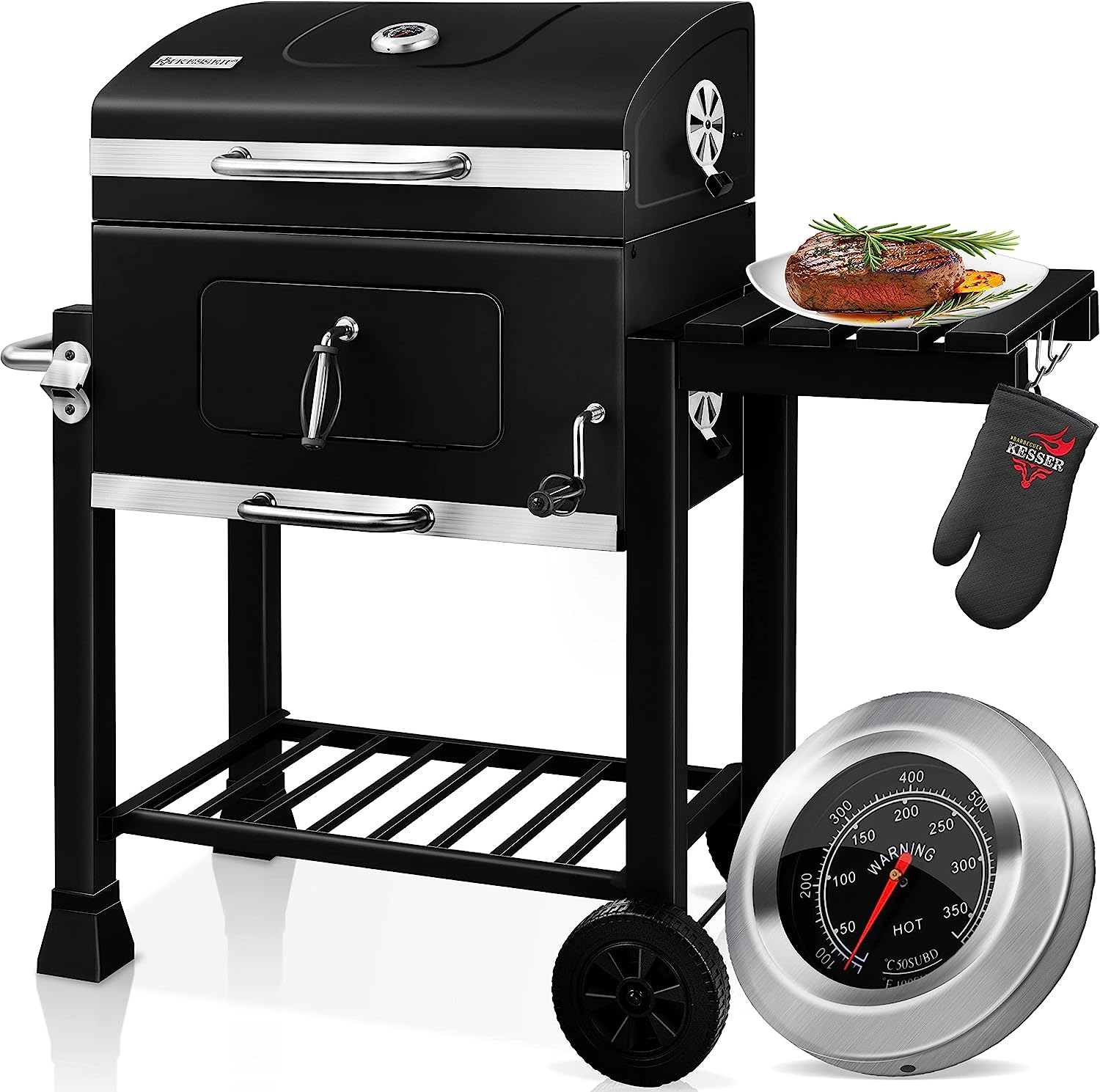 Garden Heavy Duty Offset Smoker Charcoal BBQ Grill with Chimney β Outdoor Trolley Design