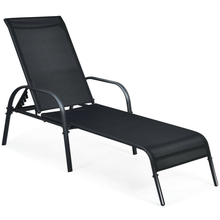 Adjustable Patio Folding Chaise Lounge Chair with Steel Frame and Breathable Fabric