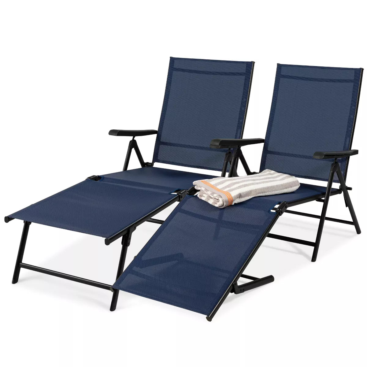 Set of 2 Adjustable Outdoor Patio Chaise Lounge Chairs with Folding Steel Frame
