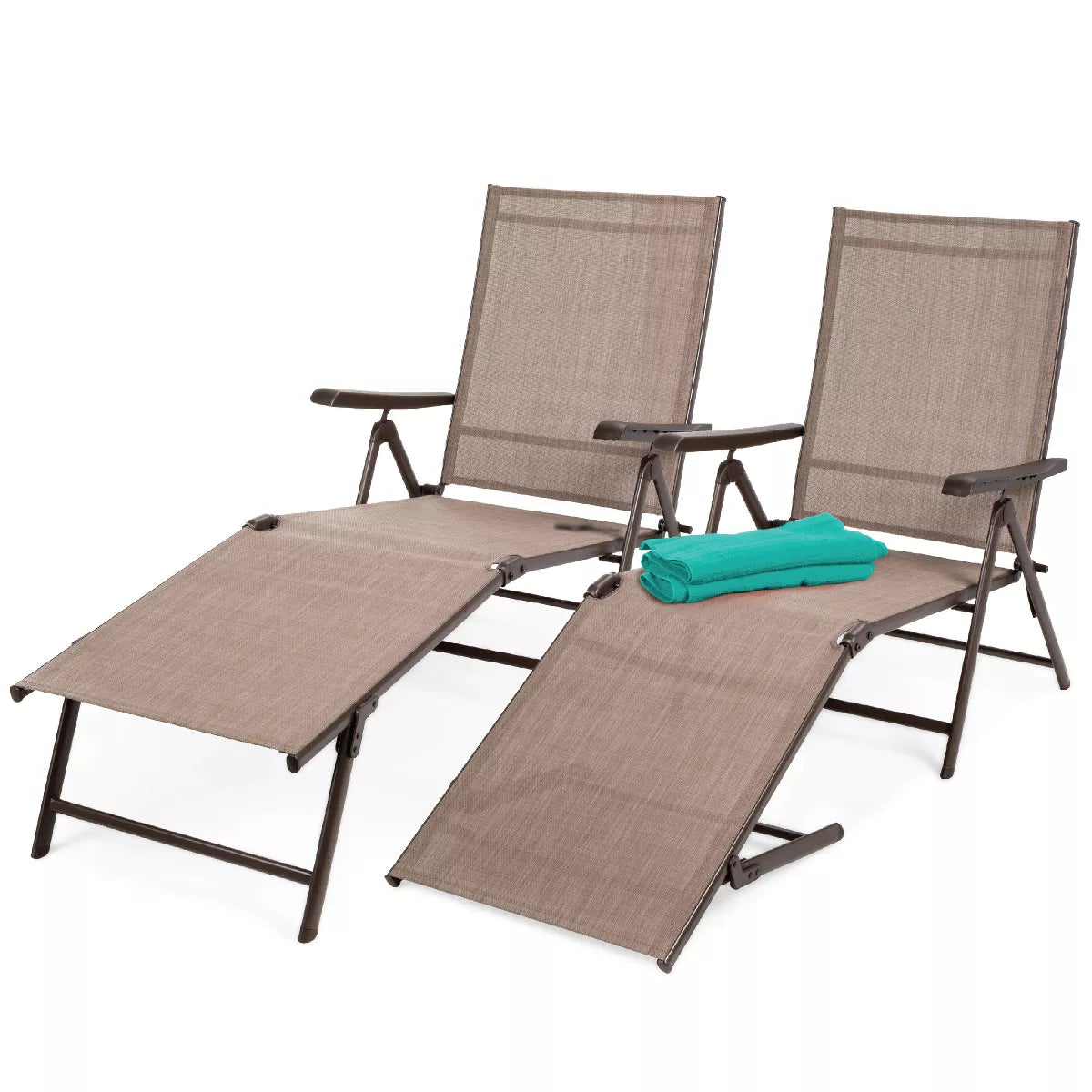 Set of 2 Adjustable Outdoor Patio Chaise Lounge Chairs with Folding Steel Frame