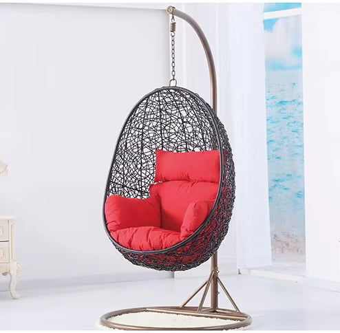Indoor & Outdoor Rattan Hanging Egg Chair with Cushion and Sturdy Metal Stand – Modern Swing Chair for Patio, Garden, or Living Room