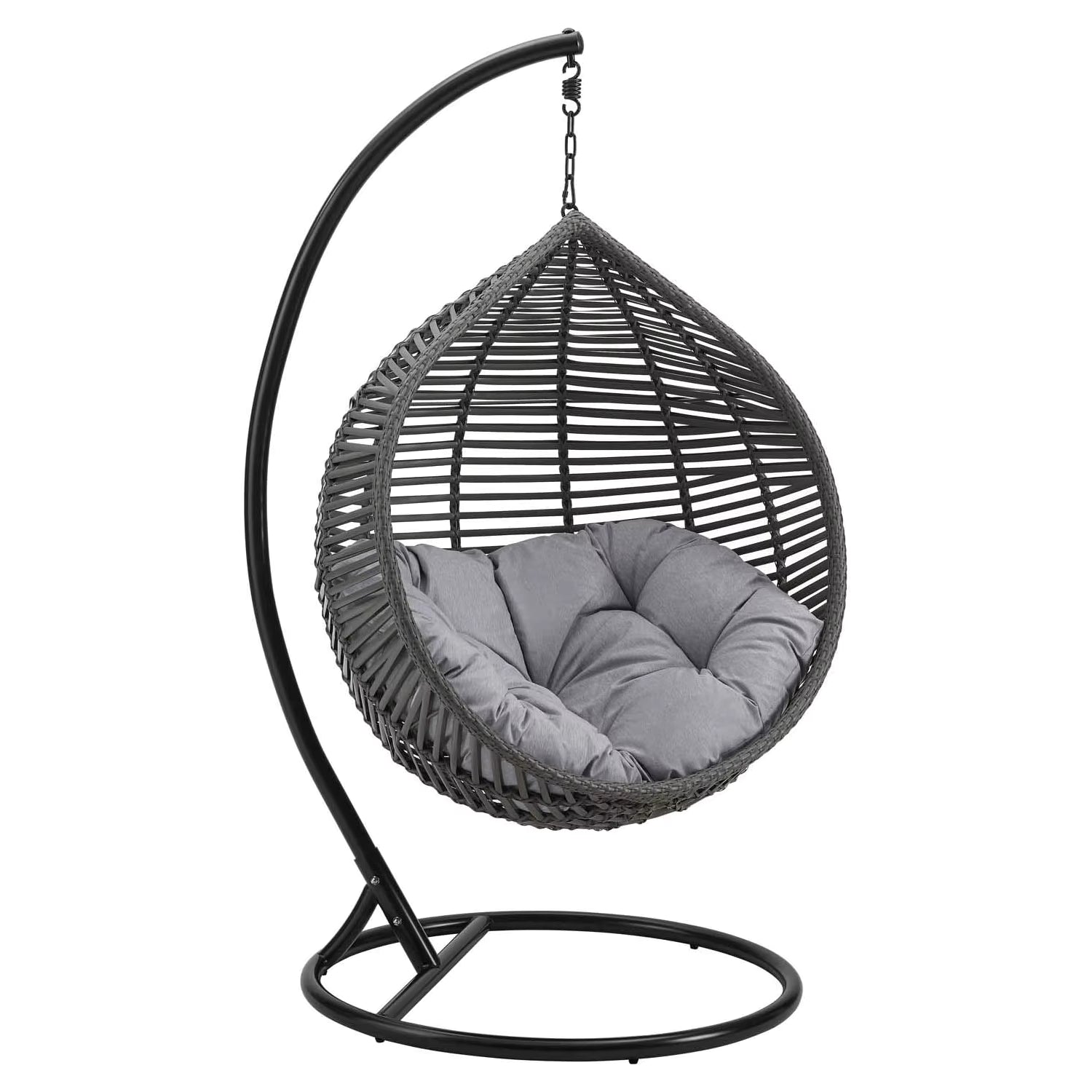 Indoor & Outdoor Rattan Hanging Egg Chair with Cushion and Sturdy Metal Stand – Modern Swing Chair for Patio, Garden, or Living Room
