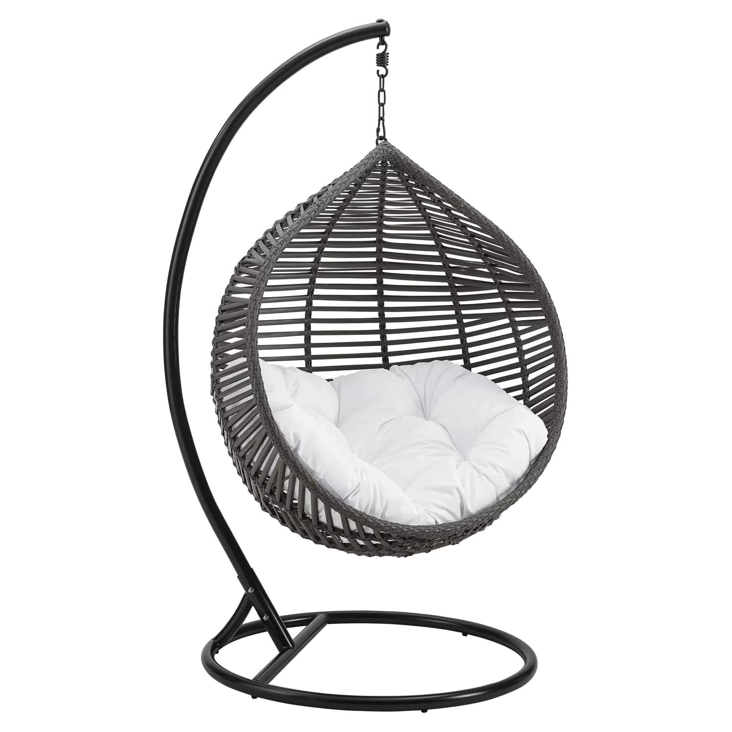 Indoor & Outdoor Rattan Hanging Egg Chair with Cushion and Sturdy Metal Stand – Modern Swing Chair for Patio, Garden, or Living Room