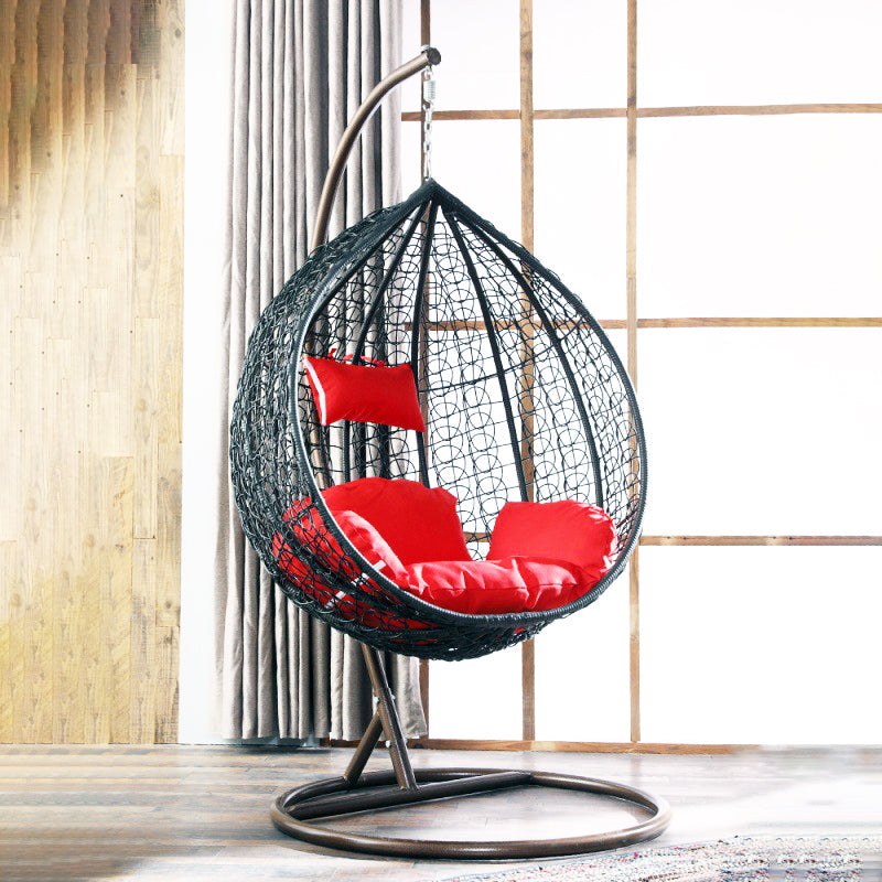 Indoor & Outdoor Rattan Hanging Egg Chair with Cushion and Sturdy Metal Stand – Modern Swing Chair for Patio, Garden, or Living Room