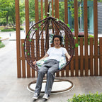 Indoor & Outdoor Rattan Hanging Egg Chair with Cushion and Sturdy Metal Stand – Modern Swing Chair for Patio, Garden, or Living Room