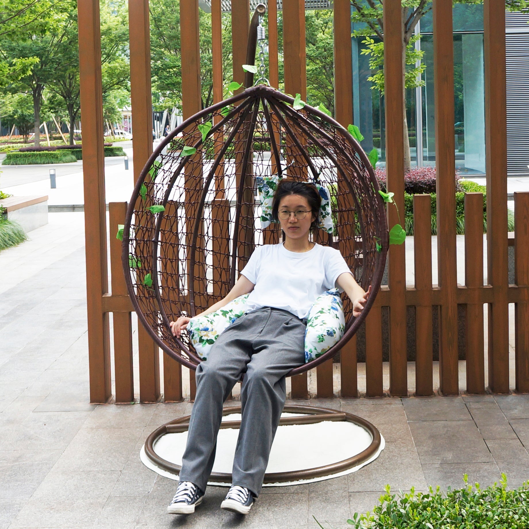 Indoor & Outdoor Rattan Hanging Egg Chair with Cushion and Sturdy Metal Stand – Modern Swing Chair for Patio, Garden, or Living Room