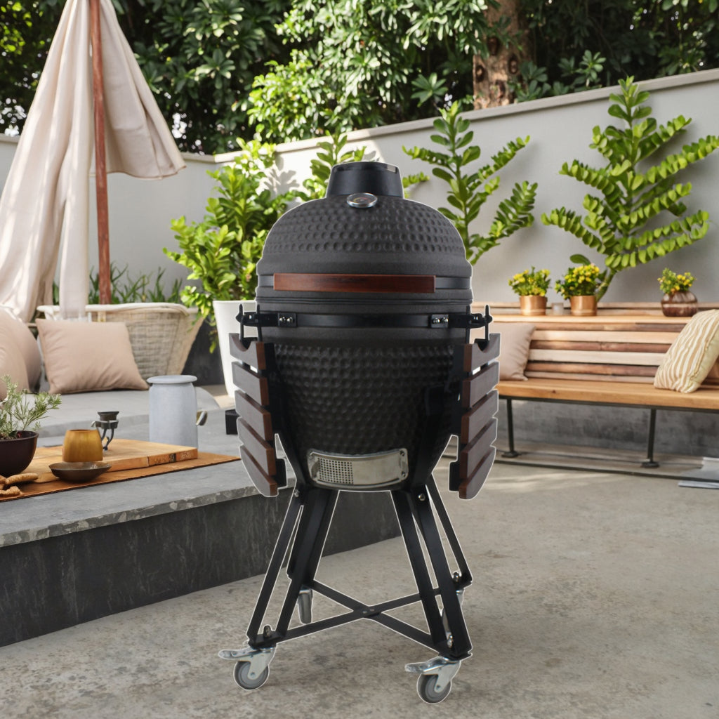 Auplex 18" Ceramic Kamado BBQ Grill – Frosted Glaze Charcoal Barbecue for Outdoor Cooking, Camping & Backyard