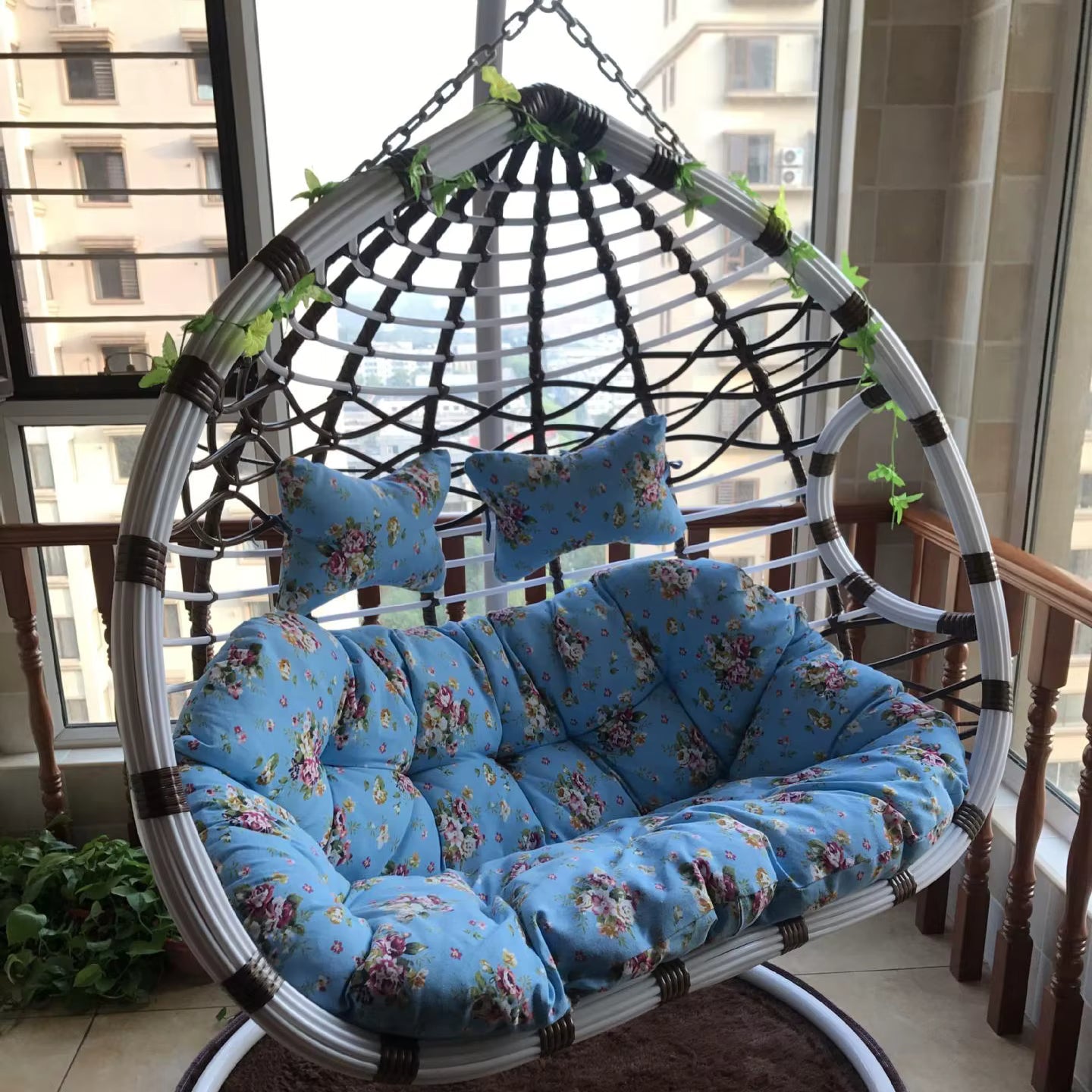 Indoor & Outdoor Rattan Hanging Egg Chair with Cushion and Sturdy Metal Stand – Modern Swing Chair for Patio, Garden, or Living Room