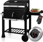 Garden Heavy Duty Offset Smoker Charcoal BBQ Grill with Chimney – Outdoor Trolley Design