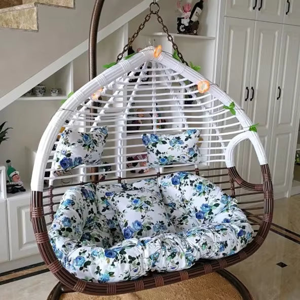 Indoor & Outdoor Rattan Hanging Egg Chair with Cushion and Sturdy Metal Stand – Modern Swing Chair for Patio, Garden, or Living Room