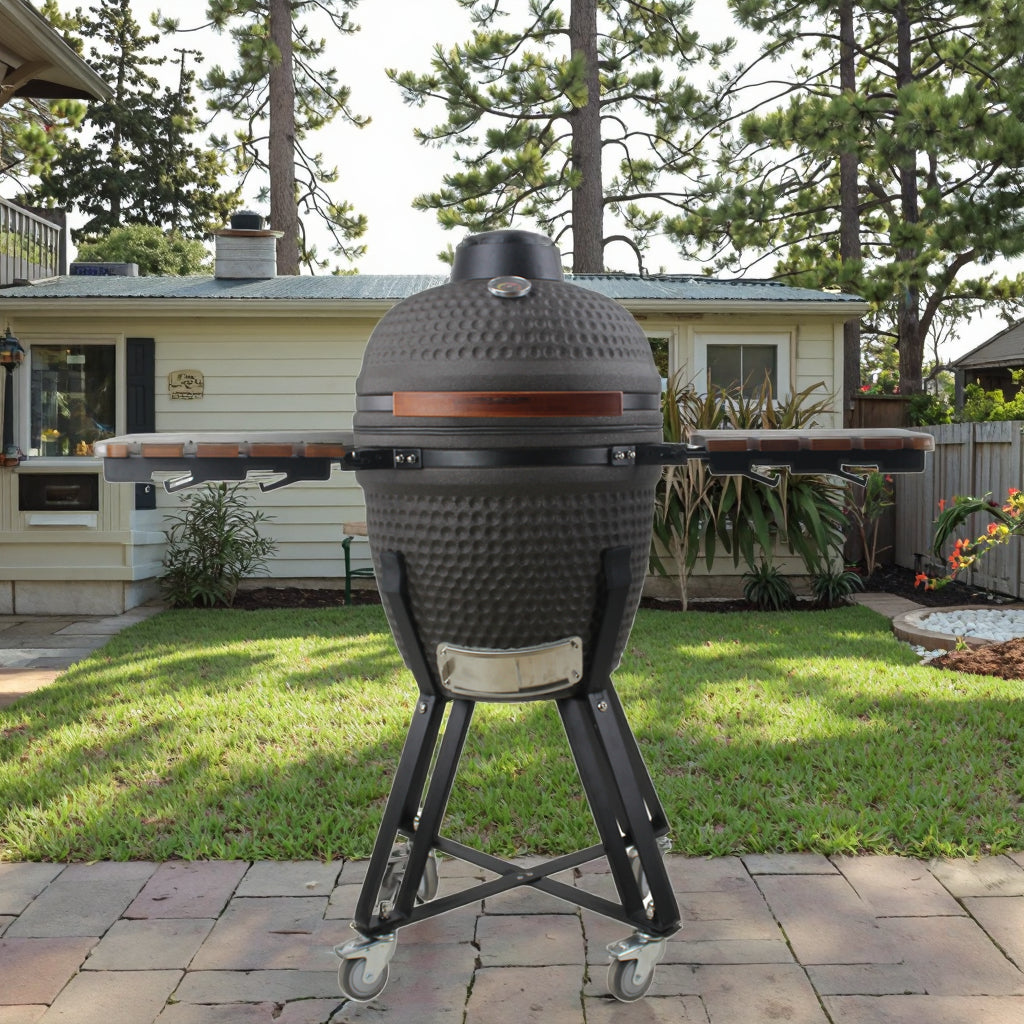 Auplex 18" Ceramic Kamado BBQ Grill – Frosted Glaze Charcoal Barbecue for Outdoor Cooking, Camping & Backyard
