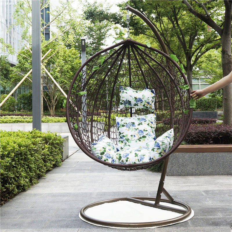 Indoor & Outdoor Rattan Hanging Egg Chair with Cushion and Sturdy Metal Stand – Modern Swing Chair for Patio, Garden, or Living Room