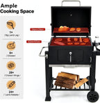 Garden Heavy Duty Offset Smoker Charcoal BBQ Grill with Chimney – Outdoor Trolley Design