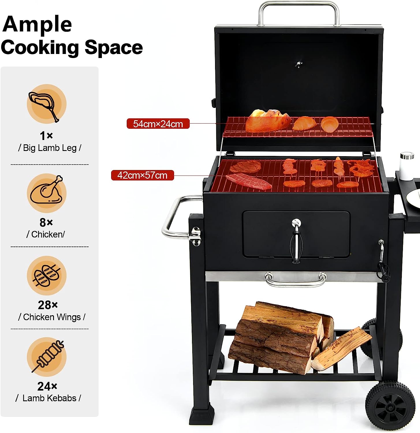 Garden Heavy Duty Offset Smoker Charcoal BBQ Grill with Chimney – Outdoor Trolley Design