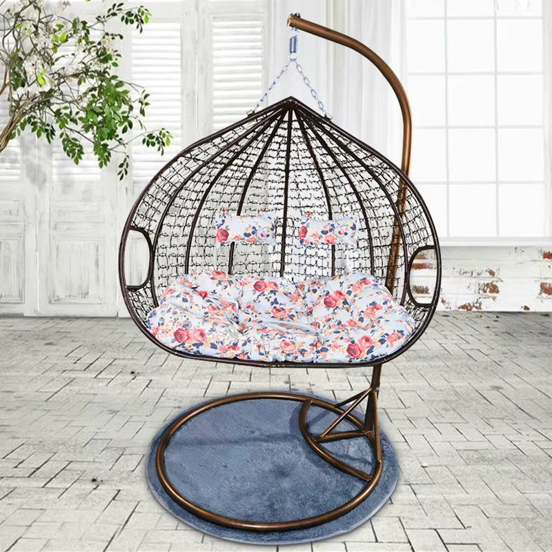 Indoor & Outdoor Rattan Hanging Egg Chair with Cushion and Sturdy Metal Stand – Modern Swing Chair for Patio, Garden, or Living Room