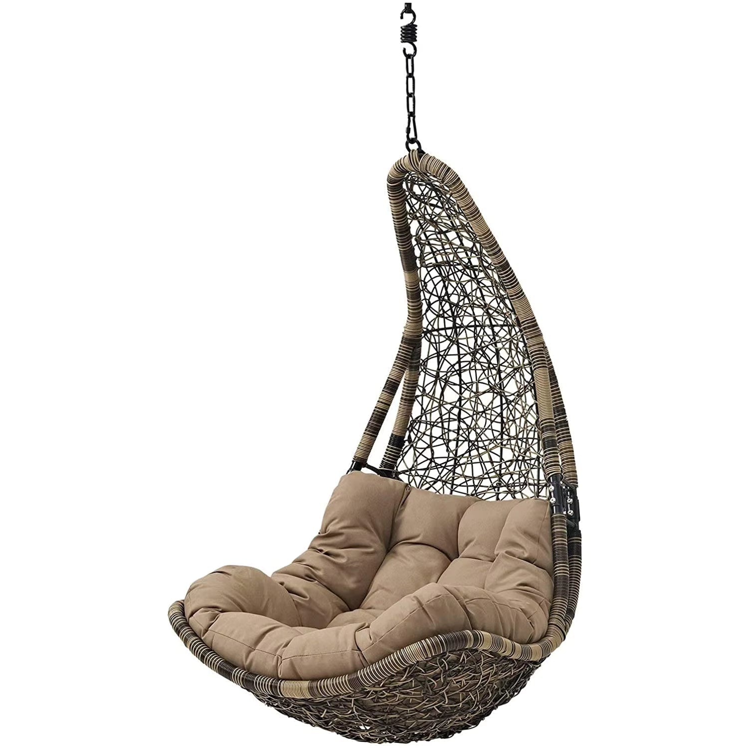 Indoor & Outdoor Rattan Hanging Egg Chair with Cushion and Sturdy Metal Stand – Modern Swing Chair for Patio, Garden, or Living Room
