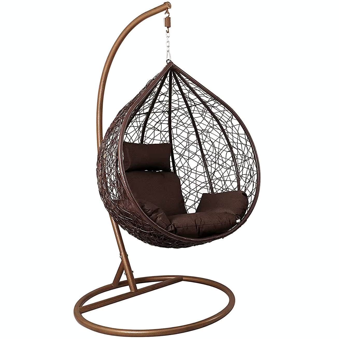 Indoor & Outdoor Rattan Hanging Egg Chair with Cushion and Sturdy Metal Stand – Modern Swing Chair for Patio, Garden, or Living Room