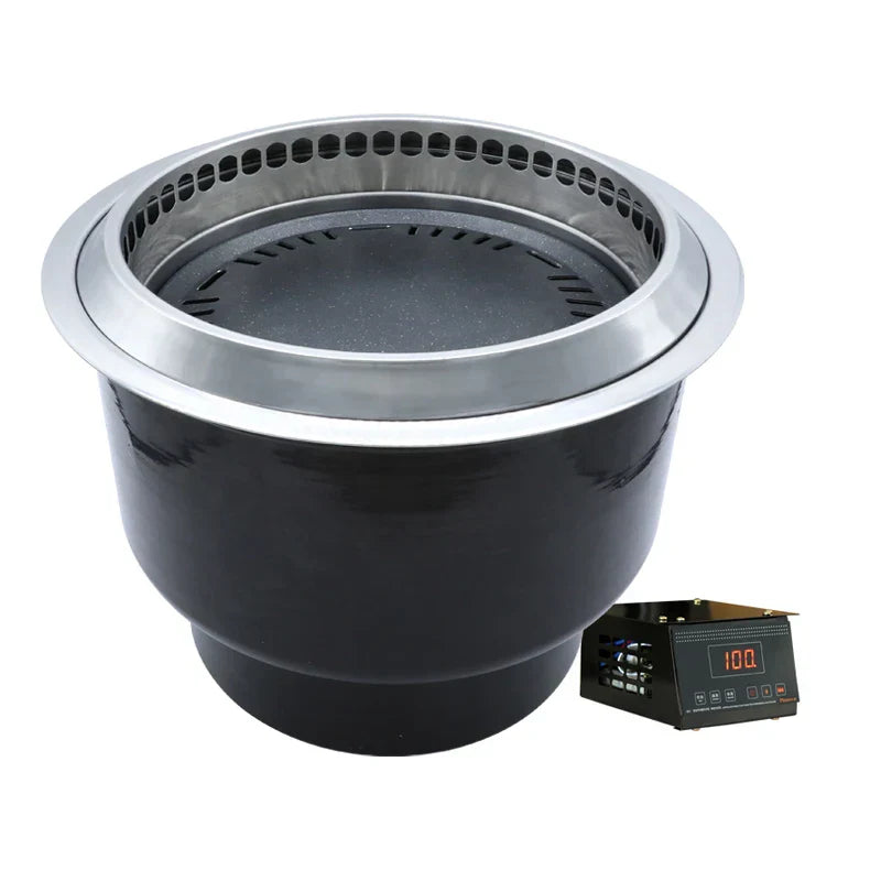 Electric Indoor BBQ Grill Table with Hotpot – Korean Style, Stainless Steel