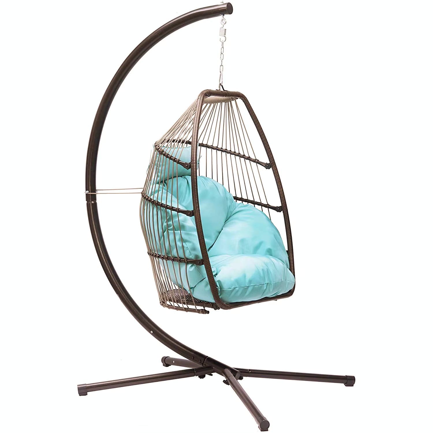 Indoor & Outdoor Rattan Hanging Egg Chair with Cushion and Sturdy Metal Stand – Modern Swing Chair for Patio, Garden, or Living Room