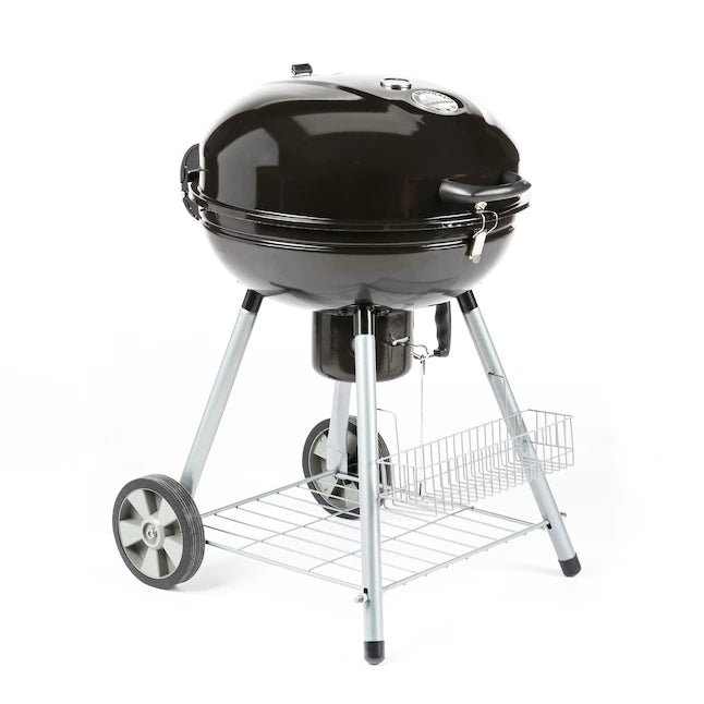 Trolley Charcoal Kettle BBQ Grill with Storage Basket – 22.5" Outdoor Barbecue