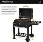 Garden Heavy Duty Offset Smoker Charcoal BBQ Grill with Chimney – Outdoor Trolley Design