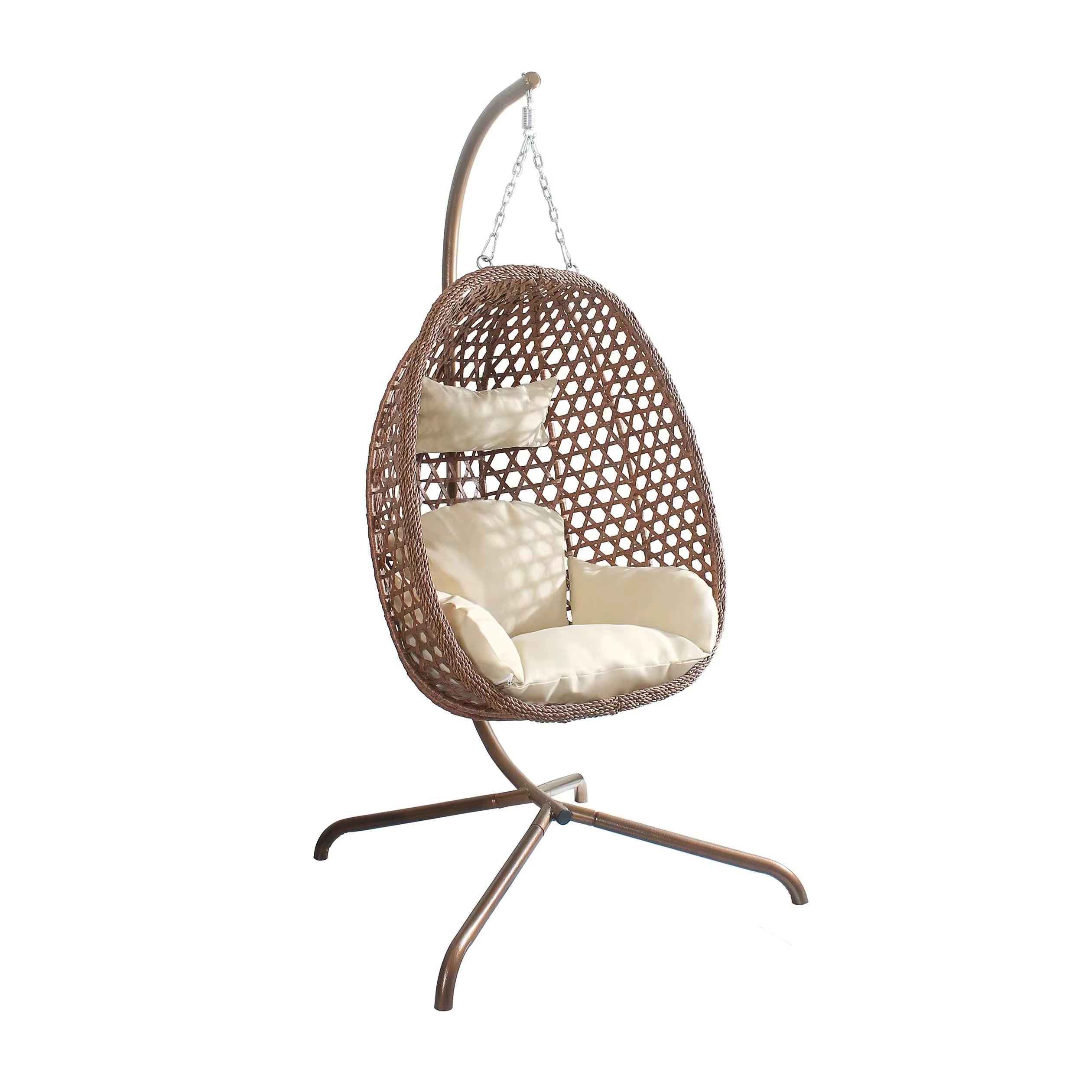 Indoor & Outdoor Rattan Hanging Egg Chair with Cushion and Sturdy Metal Stand – Modern Swing Chair for Patio, Garden, or Living Room