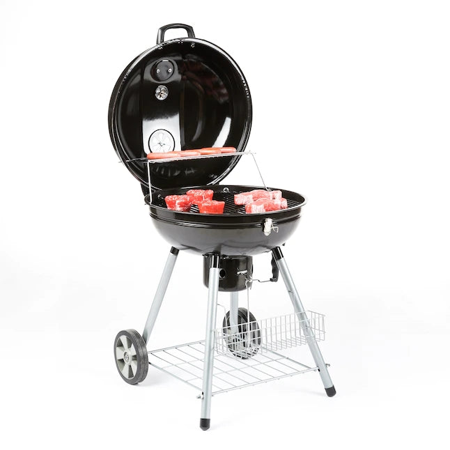 Trolley Charcoal Kettle BBQ Grill with Storage Basket – 22.5" Outdoor Barbecue