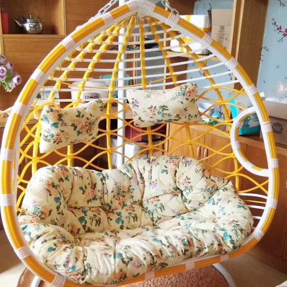 Indoor & Outdoor Rattan Hanging Egg Chair with Cushion and Sturdy Metal Stand – Modern Swing Chair for Patio, Garden, or Living Room