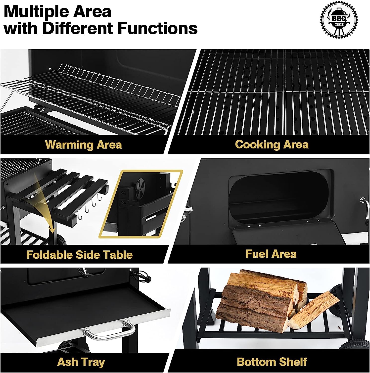 Garden Heavy Duty Offset Smoker Charcoal BBQ Grill with Chimney – Outdoor Trolley Design