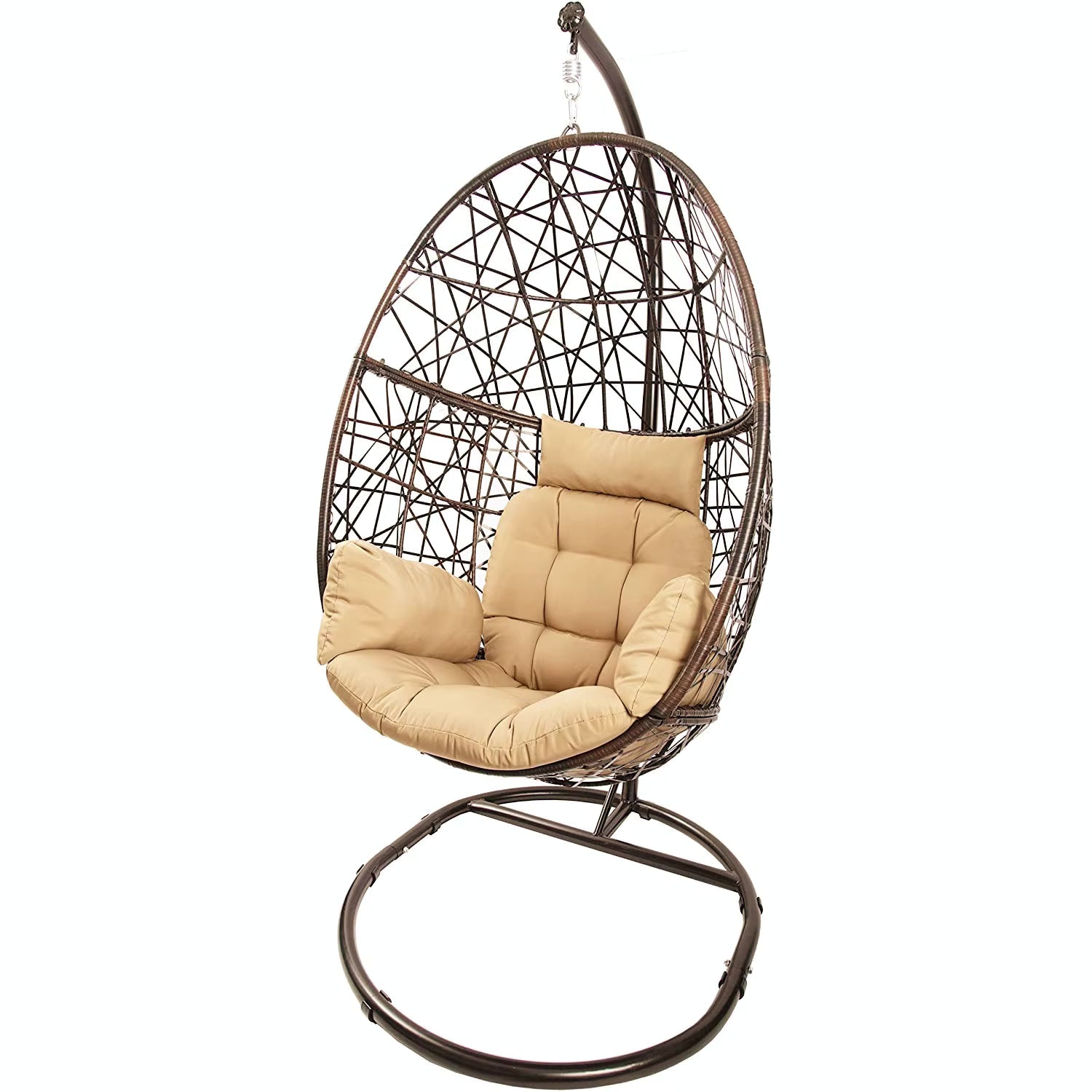 Indoor & Outdoor Rattan Hanging Egg Chair with Cushion and Sturdy Metal Stand – Modern Swing Chair for Patio, Garden, or Living Room