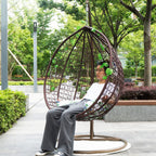 Indoor & Outdoor Rattan Hanging Egg Chair with Cushion and Sturdy Metal Stand – Modern Swing Chair for Patio, Garden, or Living Room