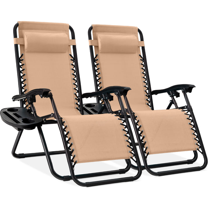 Set of 2 Adjustable Zero Gravity Patio Recliner Chairs with Cup Holders