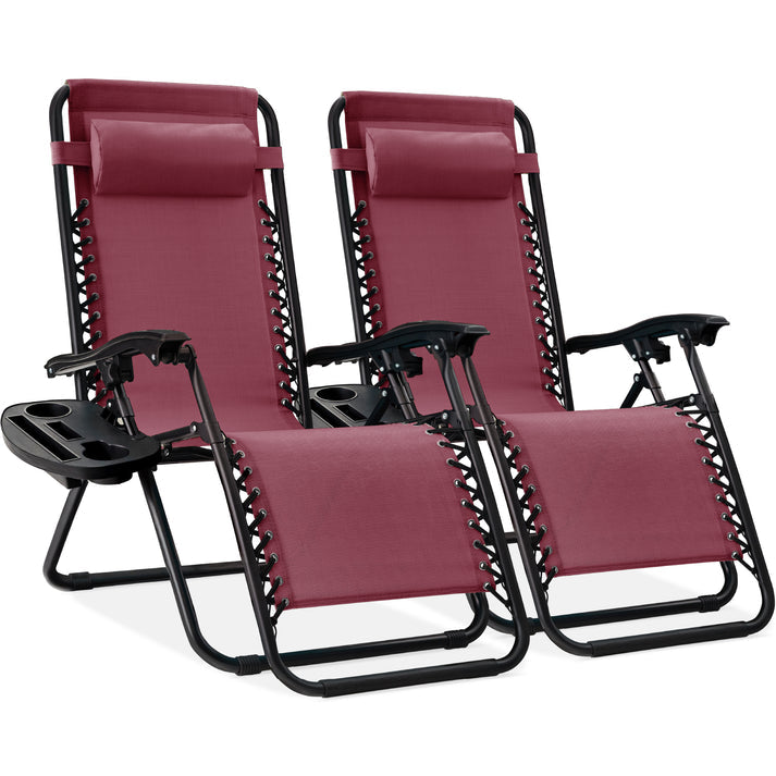 Set of 2 Adjustable Zero Gravity Patio Recliner Chairs with Cup Holders