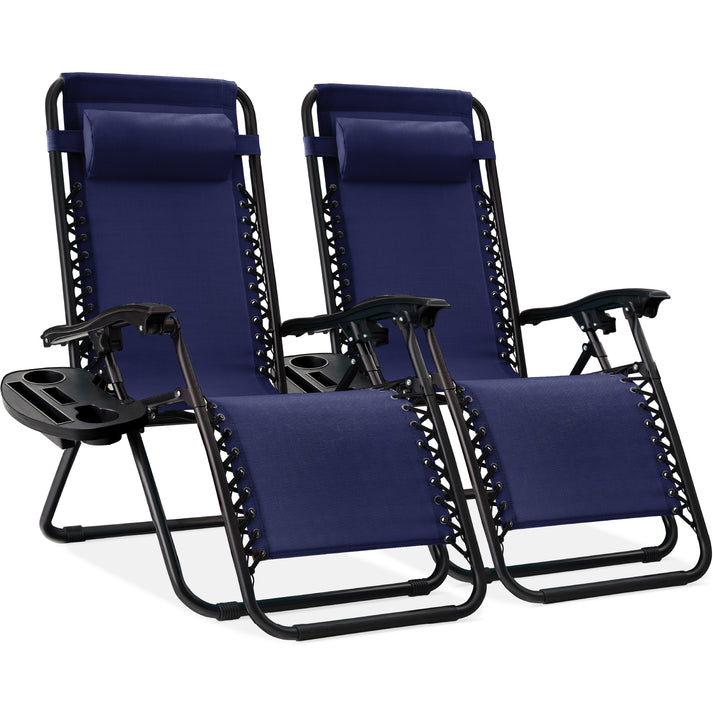 Set of 2 Adjustable Zero Gravity Patio Recliner Chairs with Cup Holders
