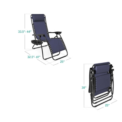 Set of 2 Adjustable Zero Gravity Patio Recliner Chairs with Cup Holders