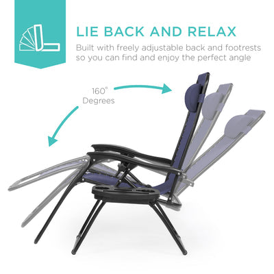 Set of 2 Adjustable Zero Gravity Patio Recliner Chairs with Cup Holders