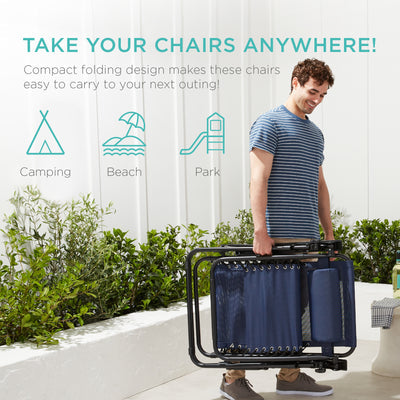 Set of 2 Adjustable Zero Gravity Outdoor Patio Chairs with Cup Holder Trays and Headrests