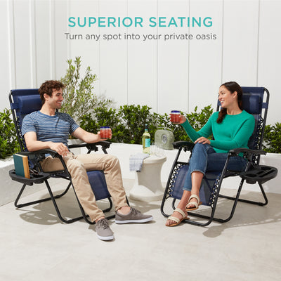 Set of 2 Adjustable Zero Gravity Patio Recliner Chairs with Cup Holders