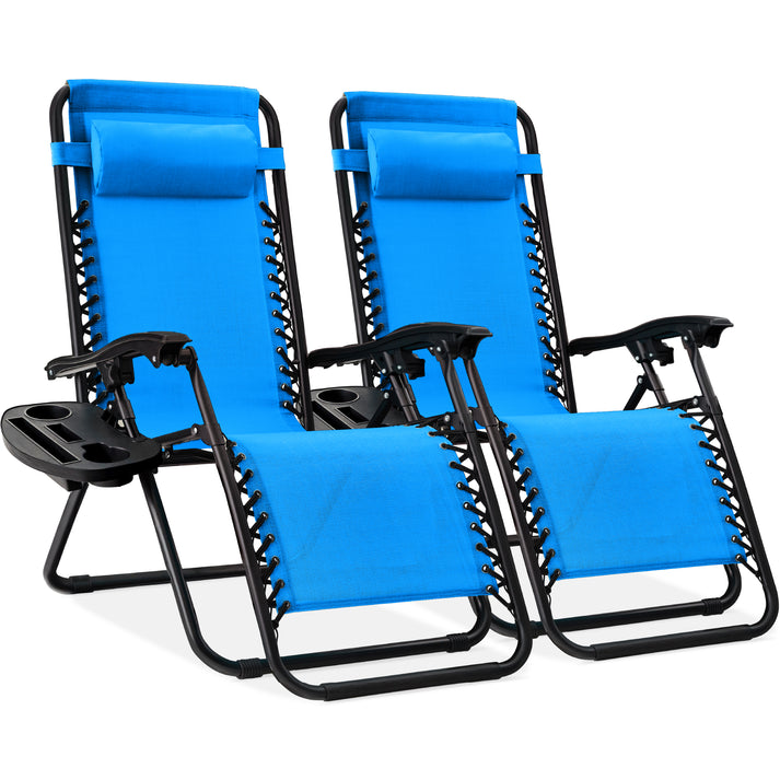 Set of 2 Adjustable Zero Gravity Patio Recliner Chairs with Cup Holders