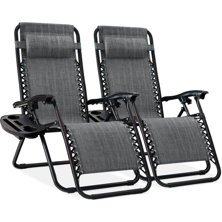 Set of 2 Adjustable Zero Gravity Patio Recliner Chairs with Cup Holders