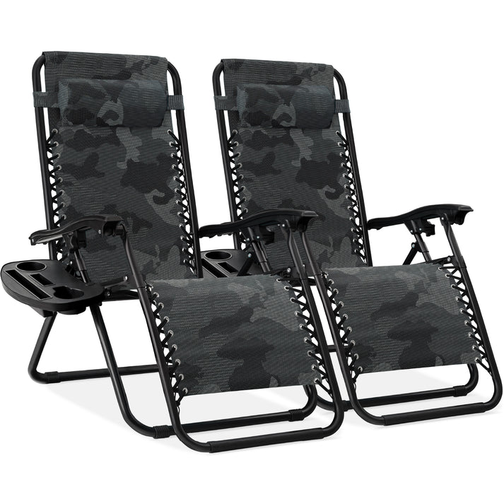 Set of 2 Adjustable Zero Gravity Patio Recliner Chairs with Cup Holders
