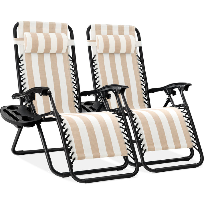 Set of 2 Adjustable Zero Gravity Patio Recliner Chairs with Cup Holders