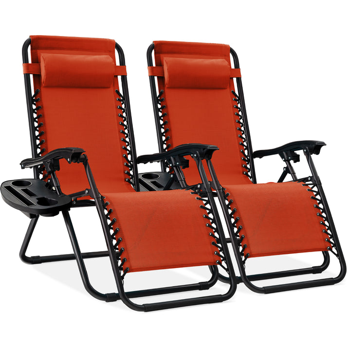 Set of 2 Adjustable Zero Gravity Patio Recliner Chairs with Cup Holders