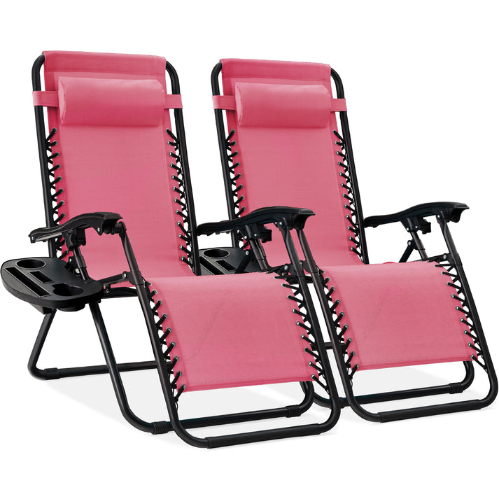 Set of 2 Adjustable Zero Gravity Patio Recliner Chairs with Cup Holders