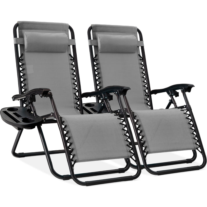 Set of 2 Adjustable Zero Gravity Patio Recliner Chairs with Cup Holders