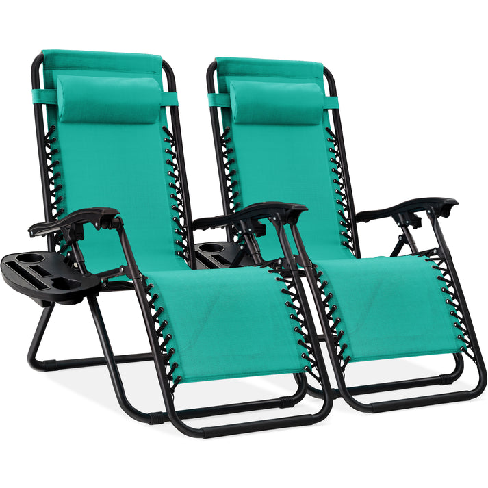Set of 2 Adjustable Zero Gravity Patio Recliner Chairs with Cup Holders