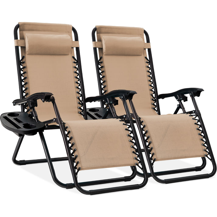 Set of 2 Adjustable Zero Gravity Patio Recliner Chairs with Cup Holders