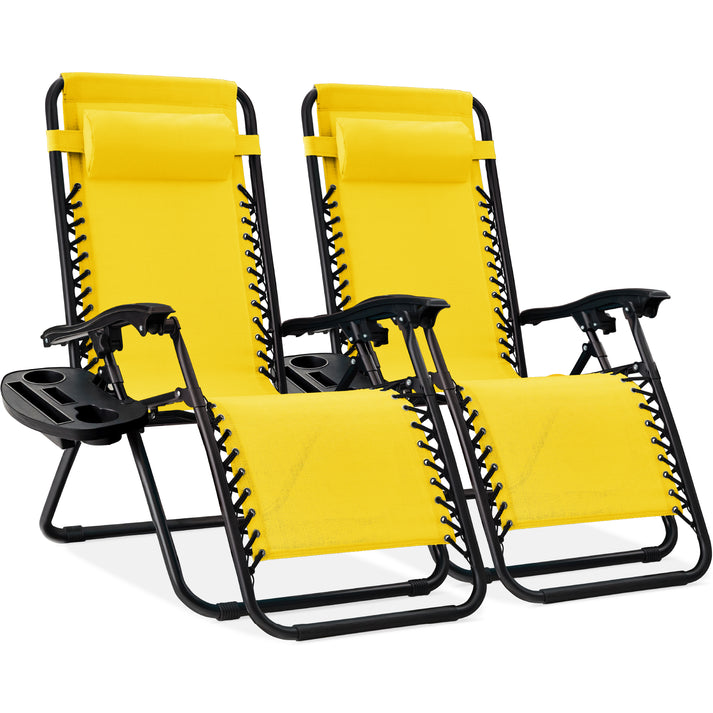 Set of 2 Adjustable Zero Gravity Patio Recliner Chairs with Cup Holders
