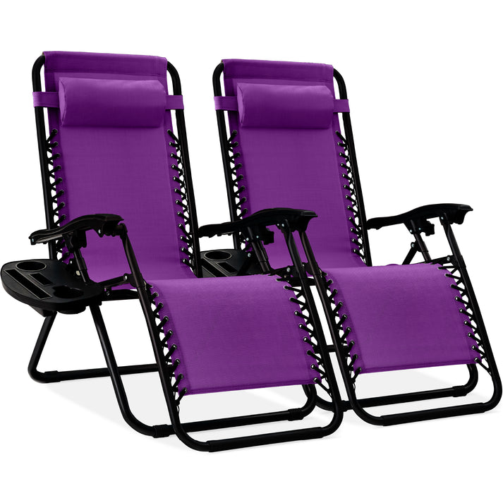 Set of 2 Adjustable Zero Gravity Patio Recliner Chairs with Cup Holders