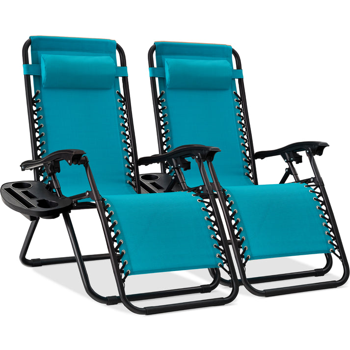 Set of 2 Adjustable Zero Gravity Patio Recliner Chairs with Cup Holders